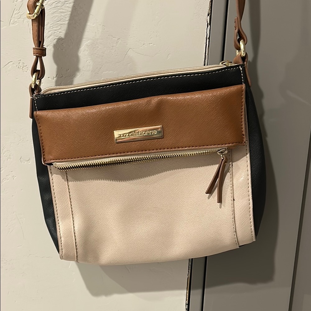 Liz Claiborne Brown and Cream Crossbody Bag with Structured Design